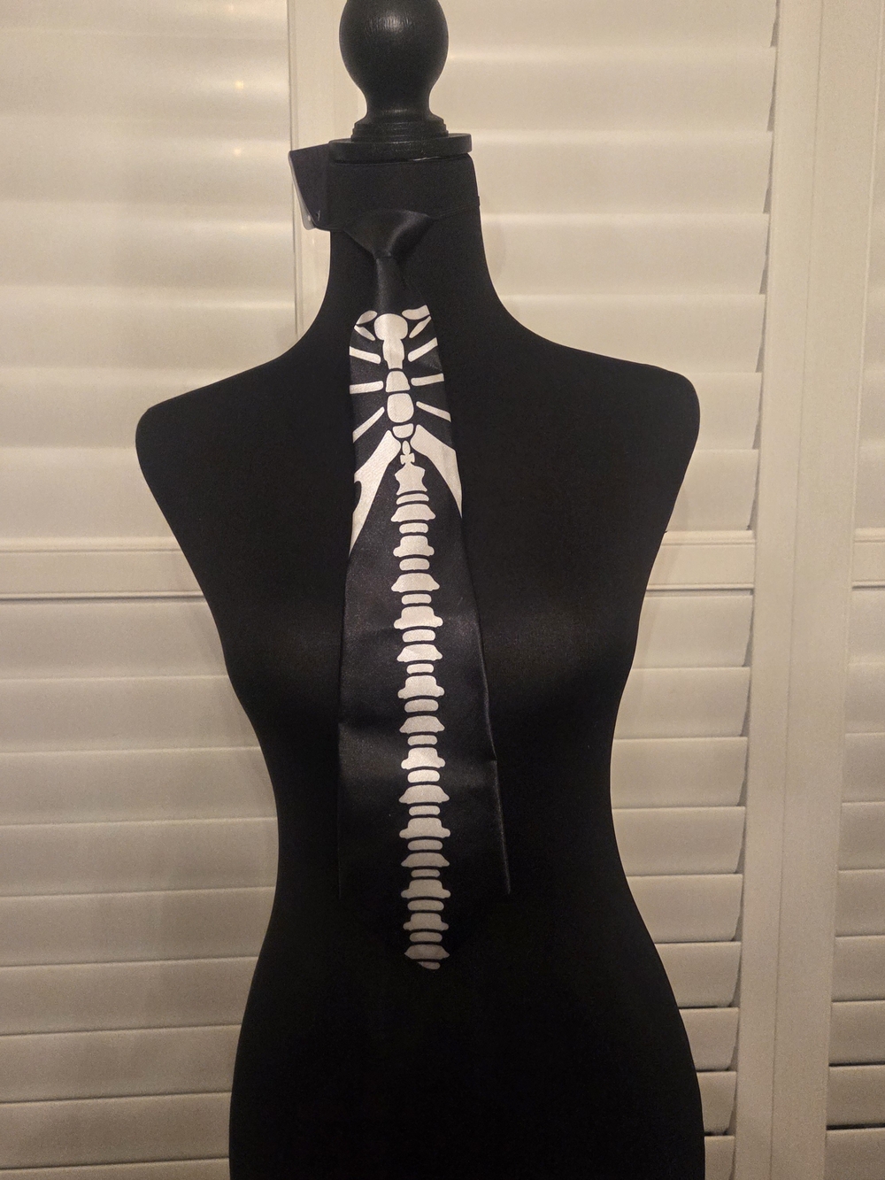 Black Skeleton Print Skinny Tie - Women Accessories